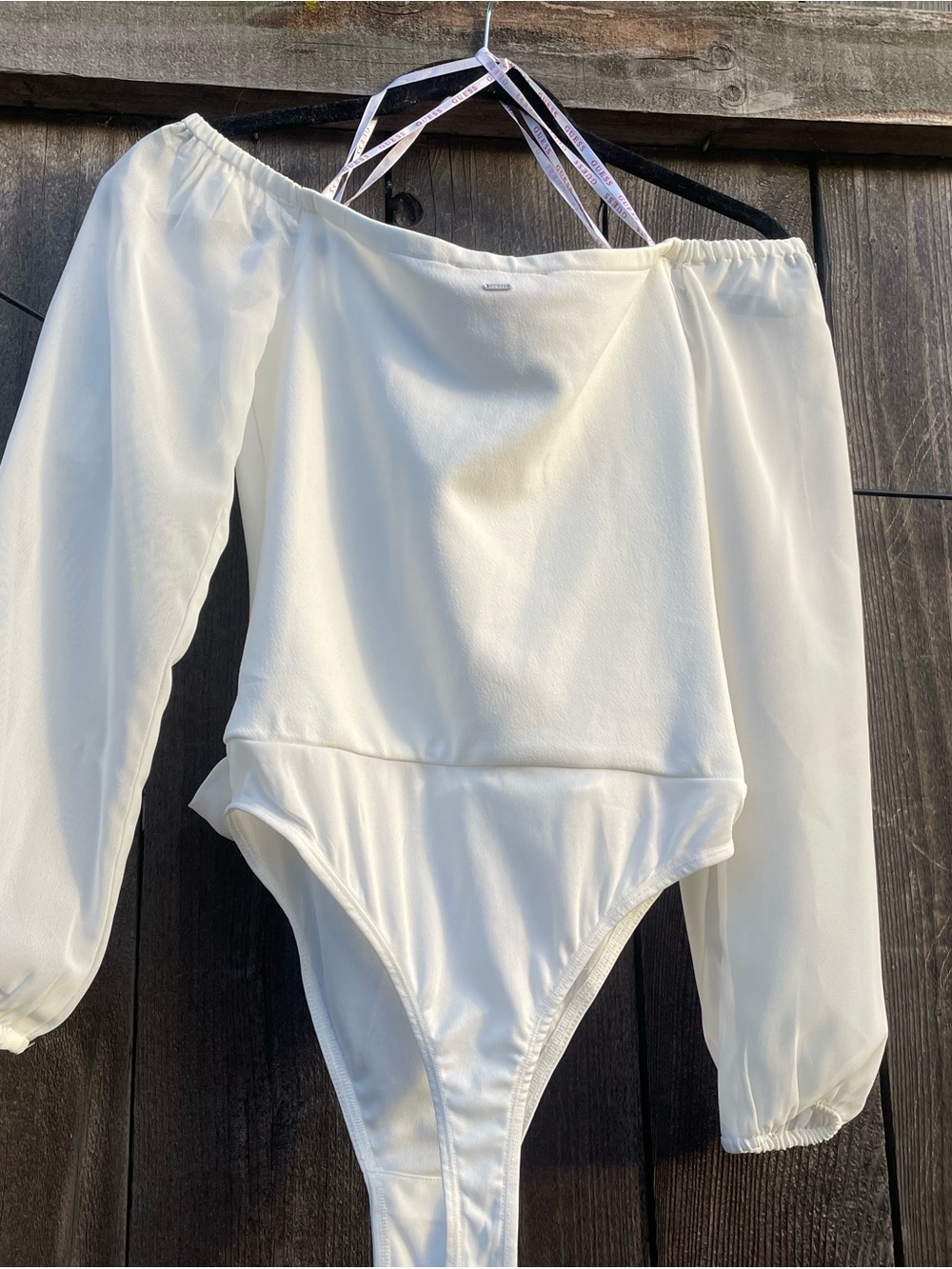 Guess Off-Shoulder Long Sleeve Bodysuit in Cream White - Picture 5 of 5